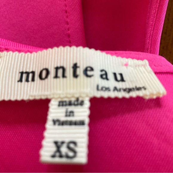 Monteau Hot Pink Peplum Scuba Top Sleeveless Fitted Stretchy Size XS or S - Picture 6 of 7